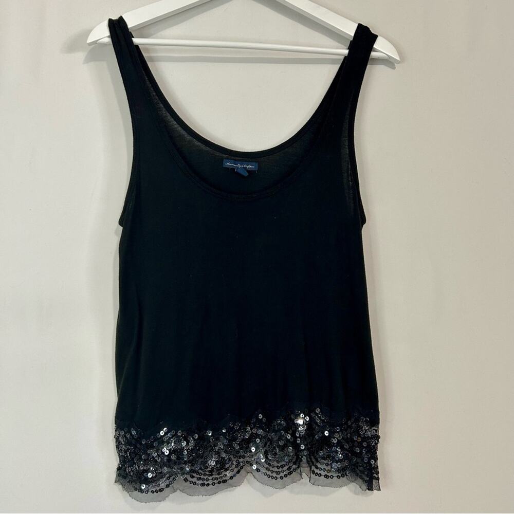 American Eagle Women’s Sleeveless Sequin Lace Tank Top Black Size Medium EUC